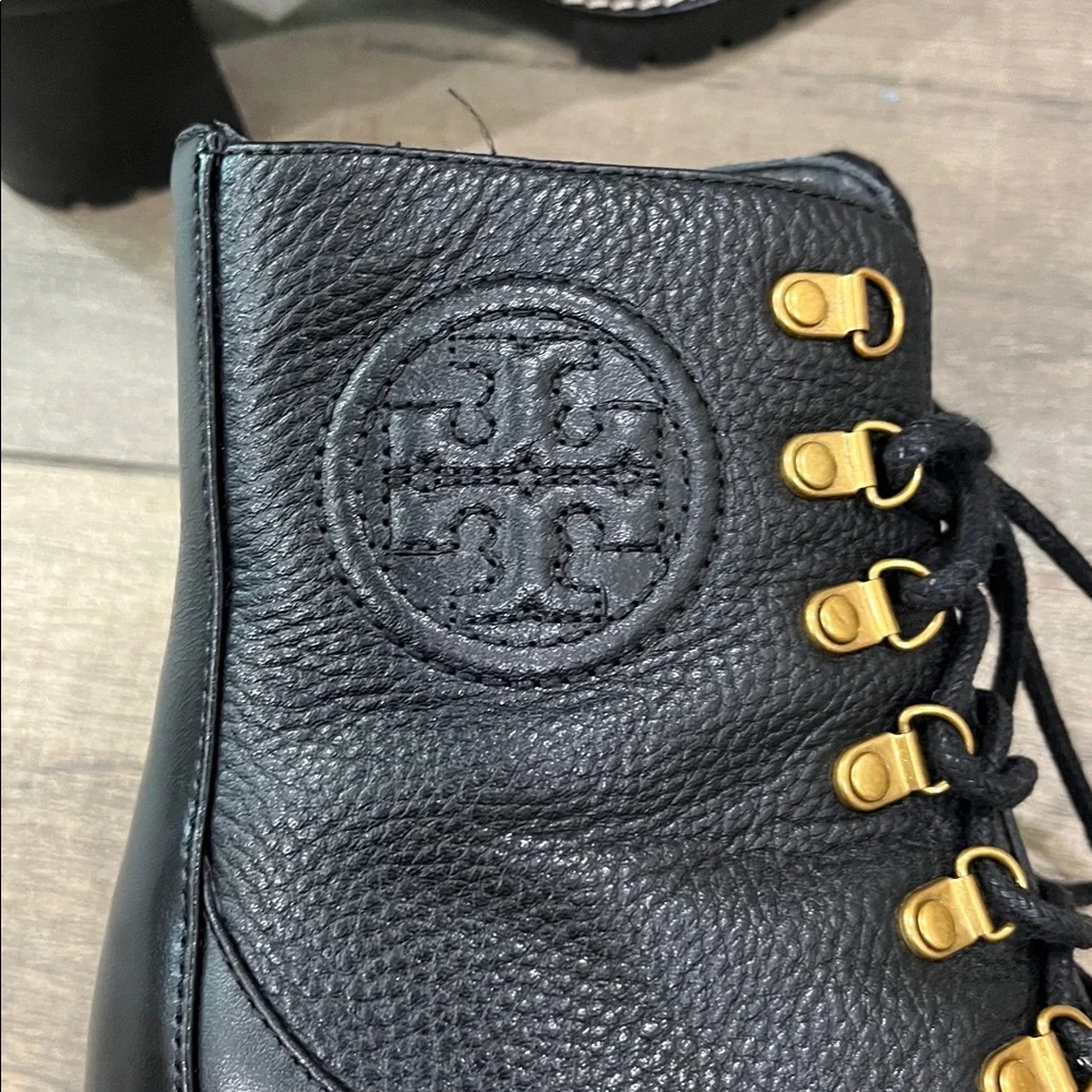NEW Tory Burch Miller Mixed Materials Lug Sole Boot Black Size 6